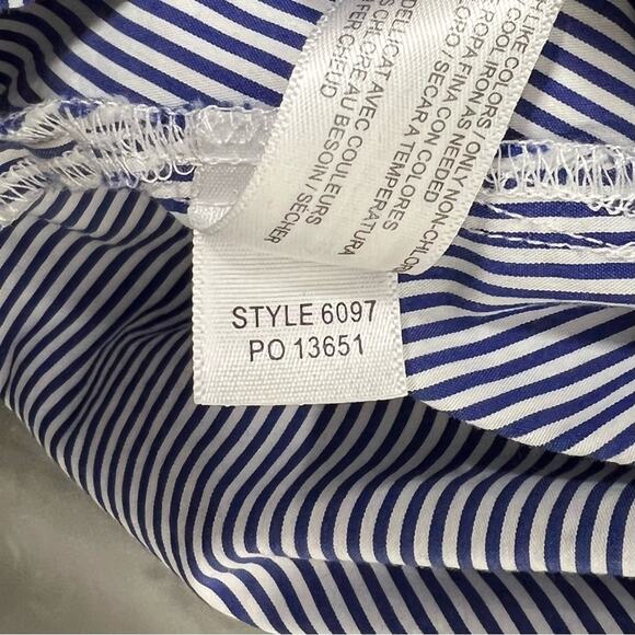 ELOQUII / blue white vertical stripe button down shirt / 14 - Picture 6 of 8